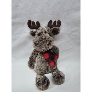 Jellycat Bashful Moose Plush Indigo Exclusive Red Plaid Scarf 9"